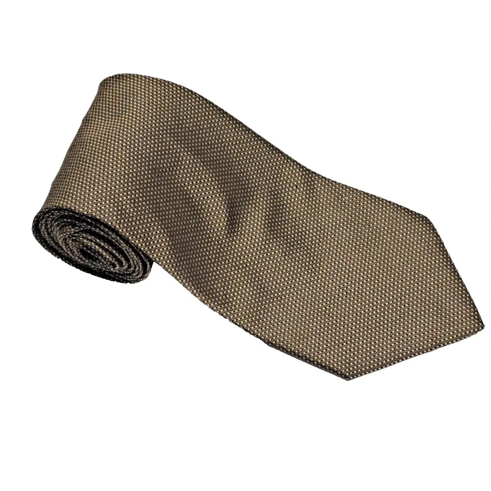 Romeo Gigli Italian Designer Silk Necktie Brown Cream Micro Pattern 58.7